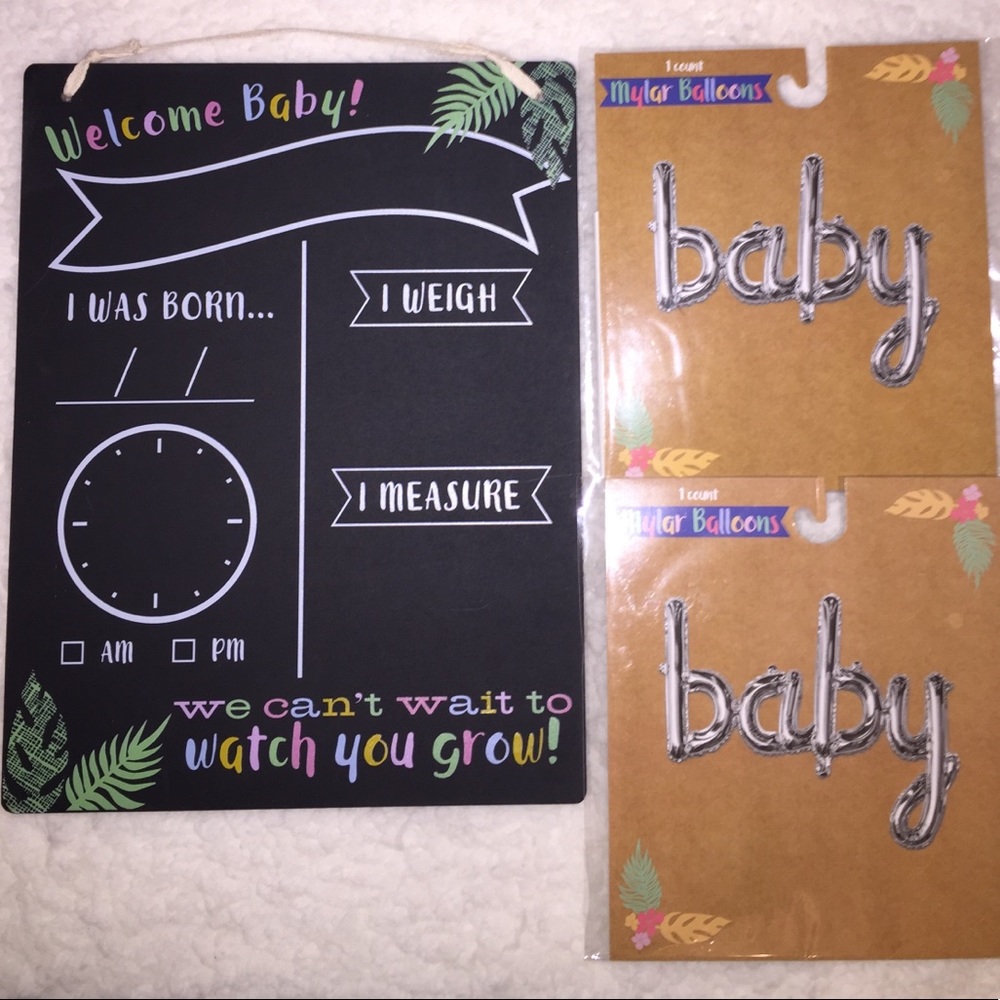 Welcome baby set- placard & 2 Mylar balloons